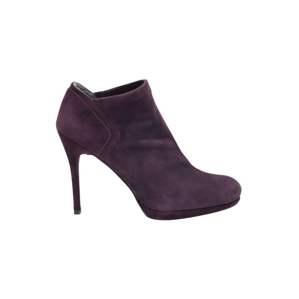 Stuart Weitzman Ankle High-Heeled Boots in Eggplant Purple Suede